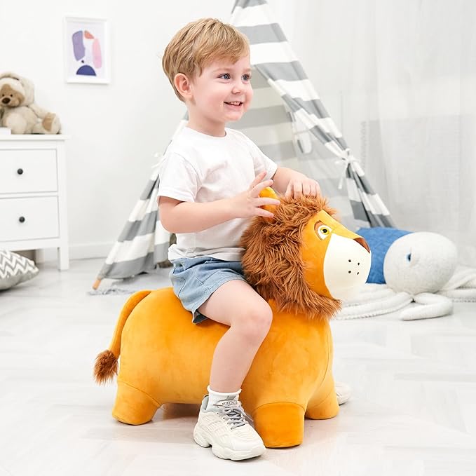 EVERICH TOY Lion Bouncy Horse, Inflatable Plush Hopping Toy, Bouncing Animal Hopper for Toddlers, Fun Ride-On Toy for Kids 18 Months-6 Years, Indoor & Outdoor Play, Great Gift Boys Girls-PurrikoPets