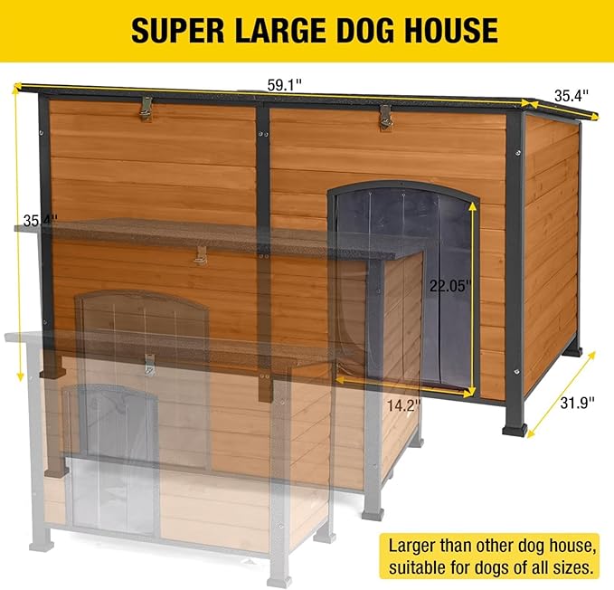Aivituvin 59" Large Dog House 100% Insulated Dog Kennel with Liner for Winter,Waterpoof for Outdoor & Indoor Use.-PurrikoPets