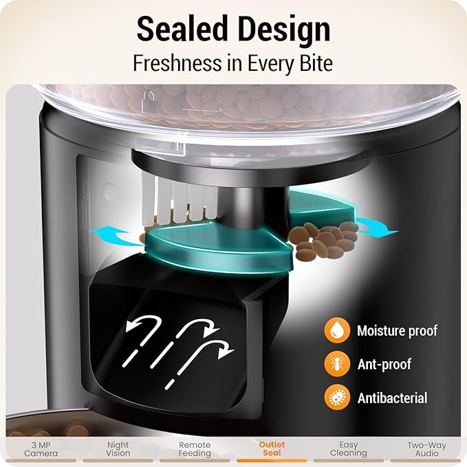 5L Automatic Cat Feeder with 2K HD Camera: 5G WiFi Automatic Dog Feeder with Night Vision,Cat Food Dispenser with Freshness for Multiple Pets,Detachable for Easy Clean-21 Cup (Sealed Outlet)-PurrikoPets