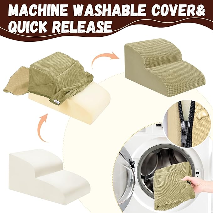 Dog Stairs for Small Dogs - High Density Foam Pet Steps, Extra Wide Dog Ramp with Non-Slip Bottom for High Beds, Couch and Sofa, Best for Dogs Injured, Older Doggy Cats,2 Steps, Camel-PurrikoPets