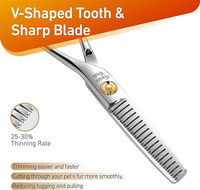 Fenice Peak 5'' Small Thinning Scissors Lightweight Dog and Cat Grooming Scissors with Safety Round Tip JP440C Stainless Steel Sharp Blades for Body Facial Nose Ear and Paw Hair Easy Use-PurrikoPets