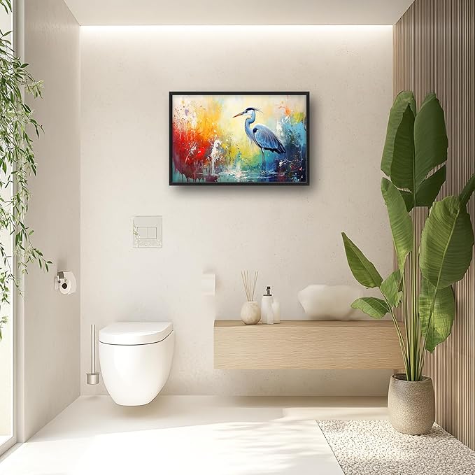 Extra Large Framed Abstract Heron Wall Art,Oversized Colorful Graffiti Heron Wall Decor Pictures for Living Room,Canvas Print Painting Modern Artwork Bedroom Office Bathroom Home Decor 36L x 24W-PurrikoPets