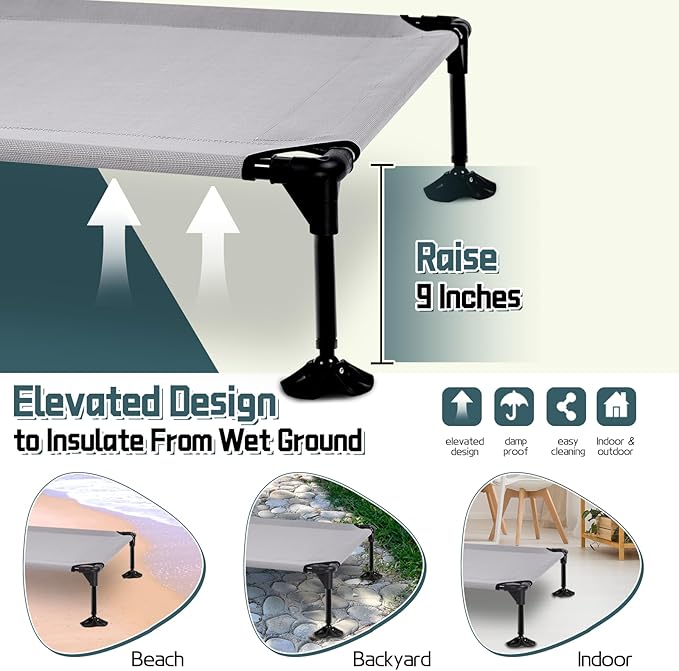 Elevated Outdoor Dog Bed with Canopy & Adjustable Feet - Larger Shade for Camping, Backyard & Patio-PurrikoPets