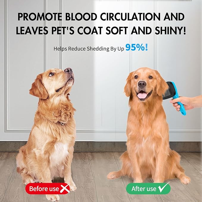 Dog Self Cleaning Slicker Brush for Shedding, Ideal for Short Long Haired Dogs, Including Cat. Removes Loose Fur, Undercoat, Mats, Tangled Hair. Suit for Large Medium Small Animal. Blue-PurrikoPets