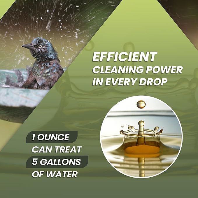 16oz Bird Bath Cleaner, Cleans 80 Gallons of Water, Ideal Fountain Cleaner Safe for Birds, Bird Bath Fountains Clarifier, Liquid Birdbath and Fountain Maintenance, Promotes Clean & Clear Water-PurrikoPets