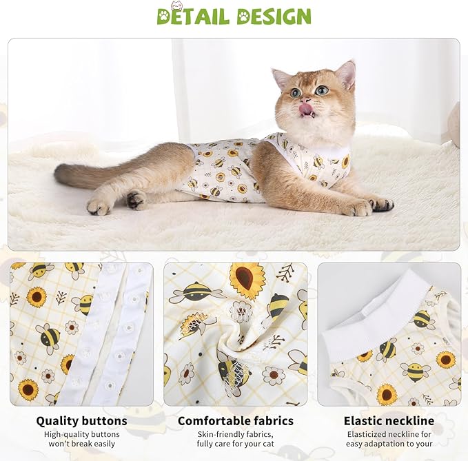 2 Packs Cat Surgery Recovery Suit Surgical Clothes Abdominal Wounds Anti-Licking Cat Bodysuit Onesie Substitute E-Collar& Cone-PurrikoPets