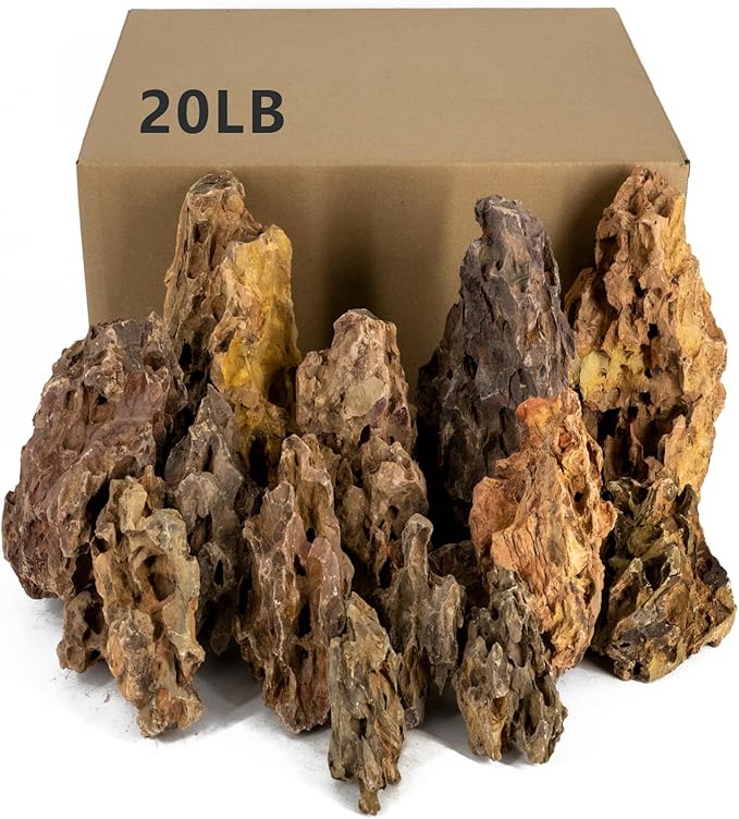 Dragon Rocks Aquarium Rock aquascaping Natural Stone Rocks Fish Tank Decor Rocks for Aquariums Landscaping Model Tank Decoration Aquarium Miniature -20Lb (2-8 inch)-PurrikoPets