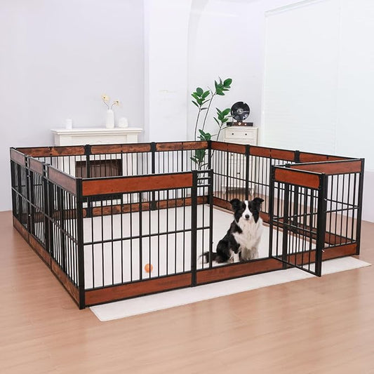 Dog Playpen, 35.4" Height Dog Pen Indoor, Heavy Duty, Safe and Sturdy, Furniture Style Puppy Pen (12 Panels (35.4" High), Mahogany)-PurrikoPets