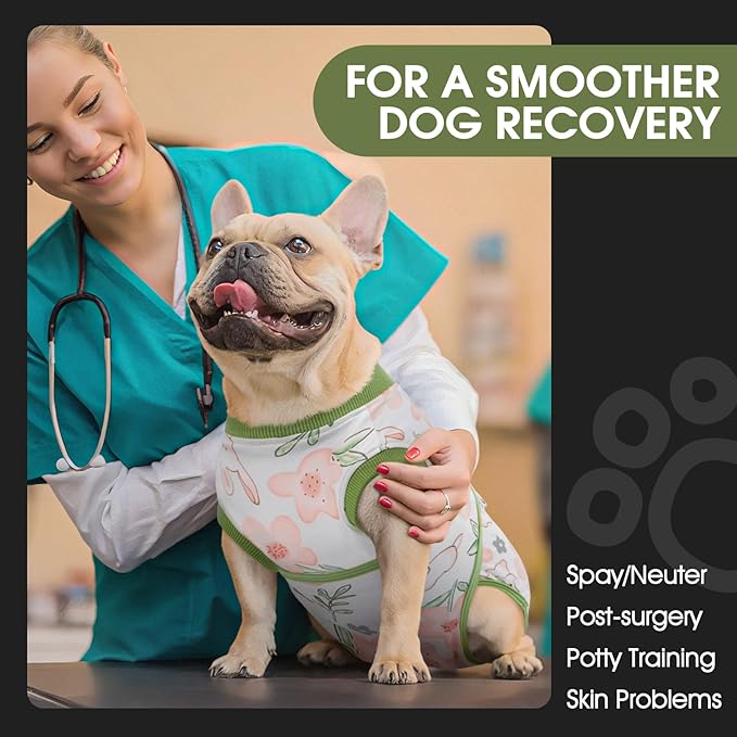 FUAMEY Dog Recovery Suit Male,Dogs Surgery Neuter Suits Puppy Spay Shirts for Female Protect Dog's Skin Anti Licking Abdominal Wounds Doggie Onesie Pet Bodysuit Alternative to Cone Rabbit Flower M-PurrikoPets