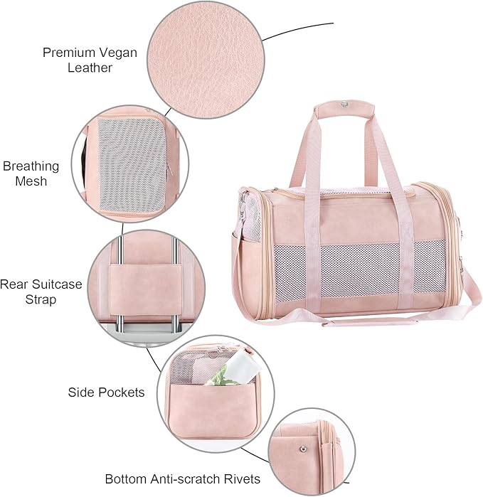 Fashion Leather Dog Carrier, Airline Approved Cat Carrier Soft Sided Pet Bag Carrier Purse for Puppy Kitten Small Animals Pink-PurrikoPets
