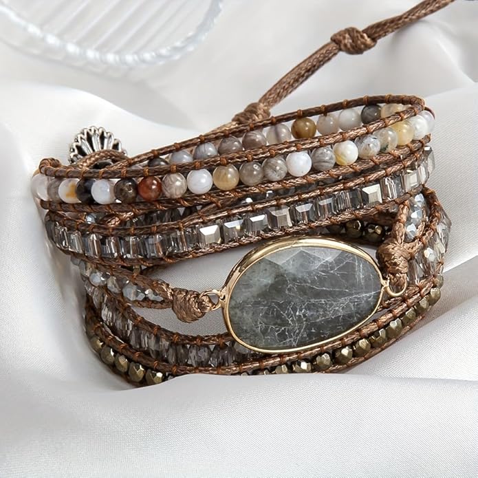 ZOSOJONA Women Wrap Bracelet Boho Natural Jasper Crystal Stone Beads Strand Bracelets