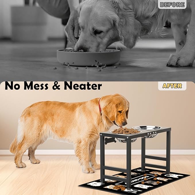 Elevated Dog Bowls,16inch Tall Pet Bowl Holder, Raised Bowl Stand with 2 Stainless Steel Bowls (68oz) and Spill-Proof Mat, Dog Feeder for Large Extra Large Breeds-PurrikoPets