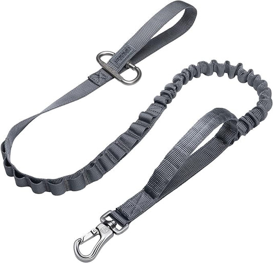 EXCELLENT ELITE SPANKER Tactical Bungee Dog Leash Military Adjustable Dog Leash Quick Release Elastic Leads Rope with 2 Control Handle（Grey-PurrikoPets