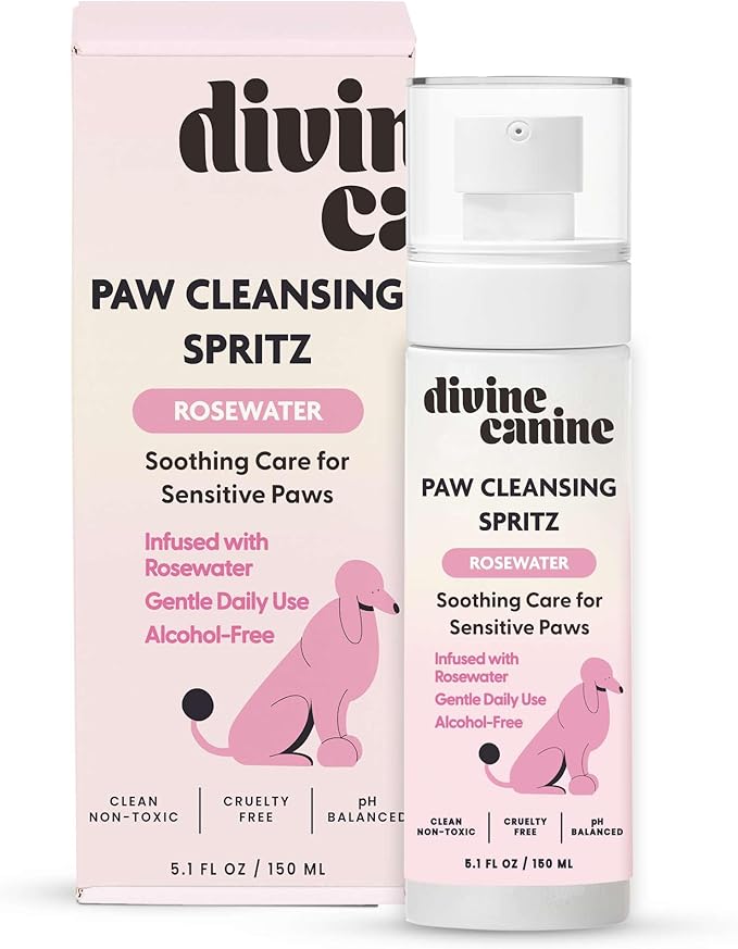 Dog Paw Cleaner - 5.1 Fl Oz of Alcohol Free Paw Cleansing Spray - Made with Rosewater, Aloe, Copaiba Oil, and Lemongrass Oil to Nourish and Clean Paws - Made in The USA-PurrikoPets