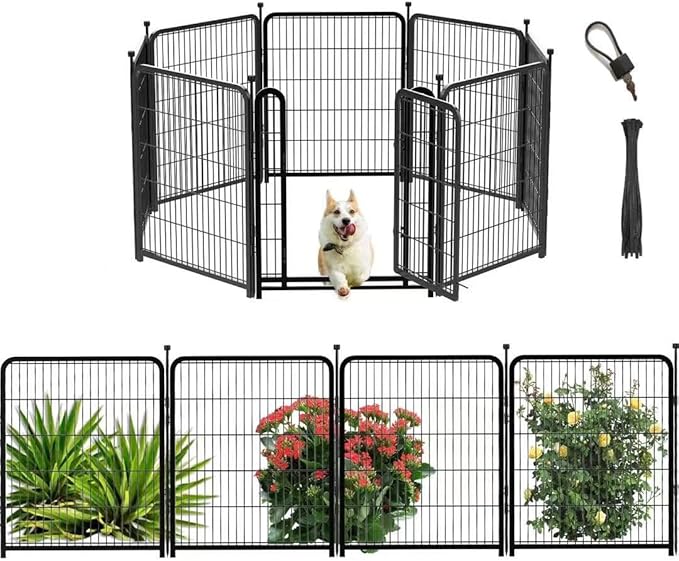 Dog Playpen 24 inch(H) 8 Panels Dog Fence Outdoor for Yard. Wide Door Low Threshold，Metal Dog Pen Heavy Duty Pet Puppy Exercise Pen for Rv Camping Garden Yard, Total 15.7 Ft(L)-PurrikoPets