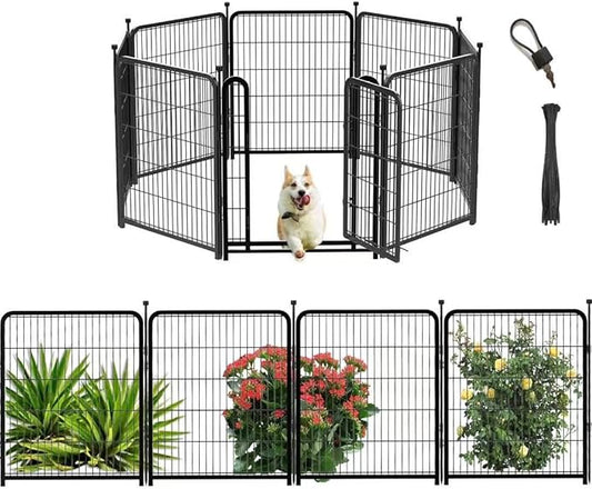 Dog Playpen 24 inch(H) 8 Panels Dog Fence Outdoor for Yard. Wide Door Low Threshold，Metal Dog Pen Heavy Duty Pet Puppy Exercise Pen for Rv Camping Garden Yard, Total 15.7 Ft(L)-PurrikoPets