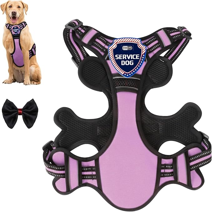 Dog Harness, Adjustable Reflective Dog Vest No Pull Dog Harness with Badge and Bow Tie for Puppy Small Medium Large Dogs-PurrikoPets