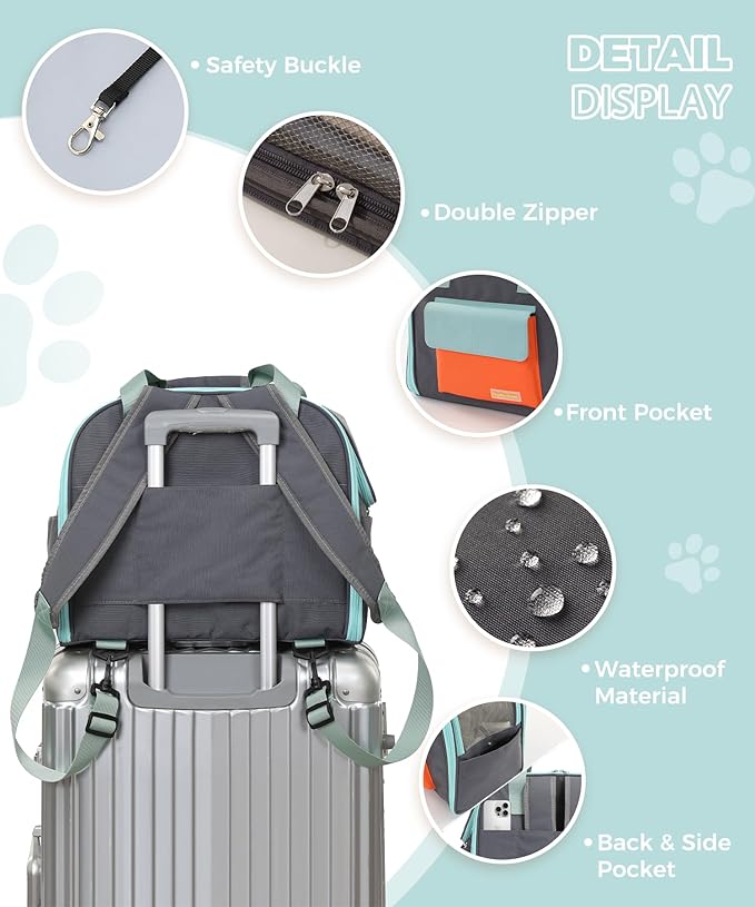 Expandable Pet Carrier Backpack, Cat Carrier Backpacks with Breathable Mesh for Cats Small Dogs Puppies Up to 25 Lbs Airline Approved Waterproof Travel Carrier with Safety Buckle for Hiking & Flights-PurrikoPets