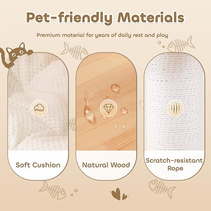 63'' Tall Modern Cat Tree for Indoor Cats, Luxury Cat Tree, Multi-Level Wood Climb Tower for Large Cat, Heavy Duty Kitty House with Transparent Bowl, Large Perches with Removable Cushion-PurrikoPets