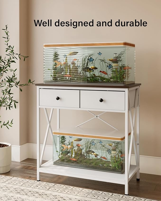 Fish Tank Stand 29 Gallon: Sturdy Aquarium Stand with Accessories Storage - Metal Fish Tank Table for 20-29 Gallon Reptile Breeder Turtle Terrarium - 30.7"x16.5" Weight Capacity 330 lbs-PurrikoPets