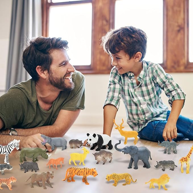 24Pcs Safari & Zoo Animals Figures, Realistic Plastic Animal Toys Set for Kids 1 2 3, Lion, Elephant, Perfect for Play, Education, Baby Shower Decor,Party Supplies Cake Topper-PurrikoPets