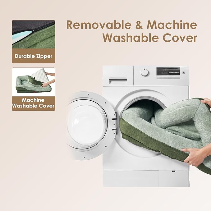 EHEYCIGA Memory Foam XXL Dog Bed for XLarge Sized, Extra Large Orthopedic Dog Sofa with Sides and Waterproof Liner, Washable Bolster Pet Couch with Removable Cover, 52x41x8 Inch, Green-PurrikoPets