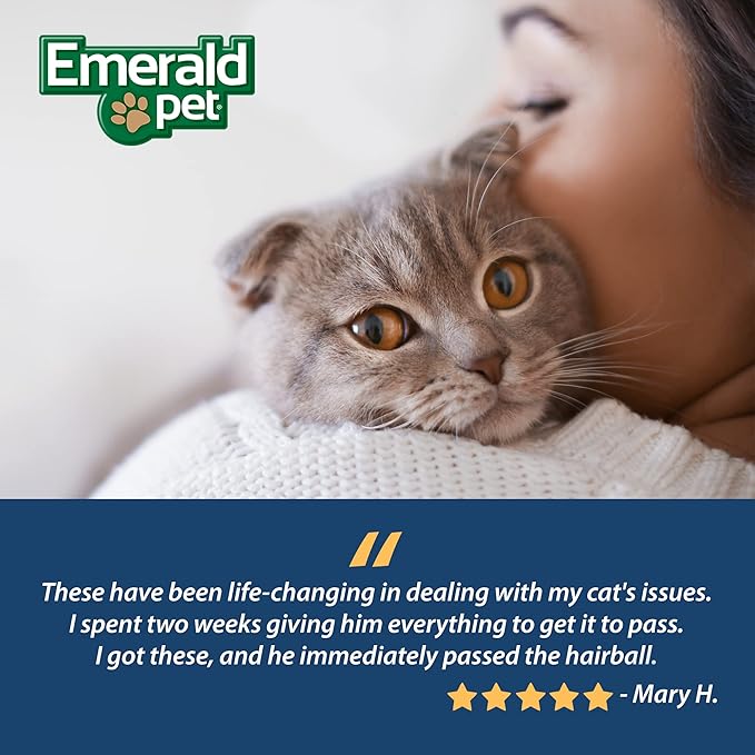 Emerald Pet Feline Health Chews Hairball Support — Natural Grain Free Feline Hairball Control Chews — Hairball Control Cat Supplements for Hairball Prevention and Elimination — Made in USA, 2.5 oz-PurrikoPets