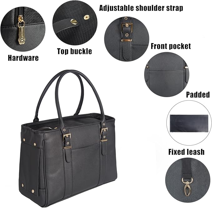 Fashion Pet Carrier Dog Purse Cat Bag Soft-Sided Carriers Travel Airline Approved, Stylish Leather Tote Handbag for Small Animal Puppy Kitten (Black)-PurrikoPets