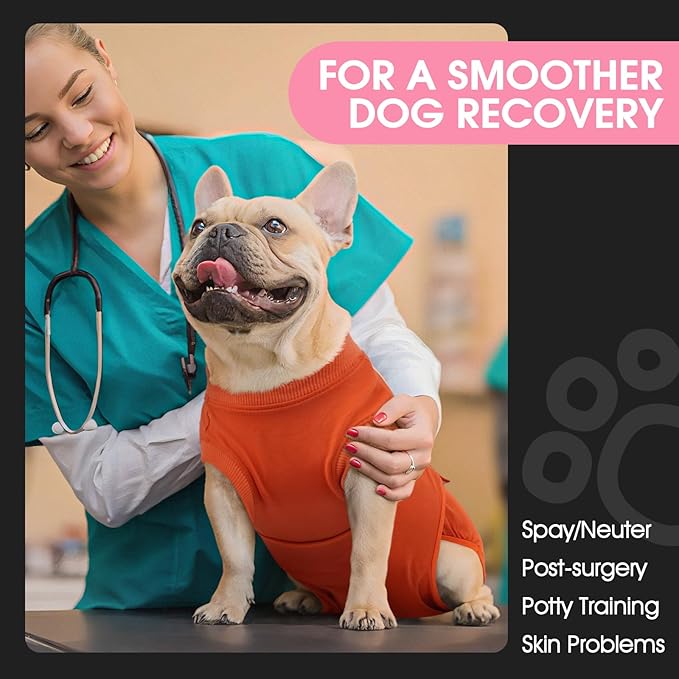 FUAMEY Dog Recovery Suit Male,Dogs Surgery Neuter Suits Puppy Spay Shirts for Female Protect Dog's Skin Anti Licking Abdominal Wounds Doggie Onesie Pet Bodysuit Alternative to Cone Orange XS-PurrikoPets