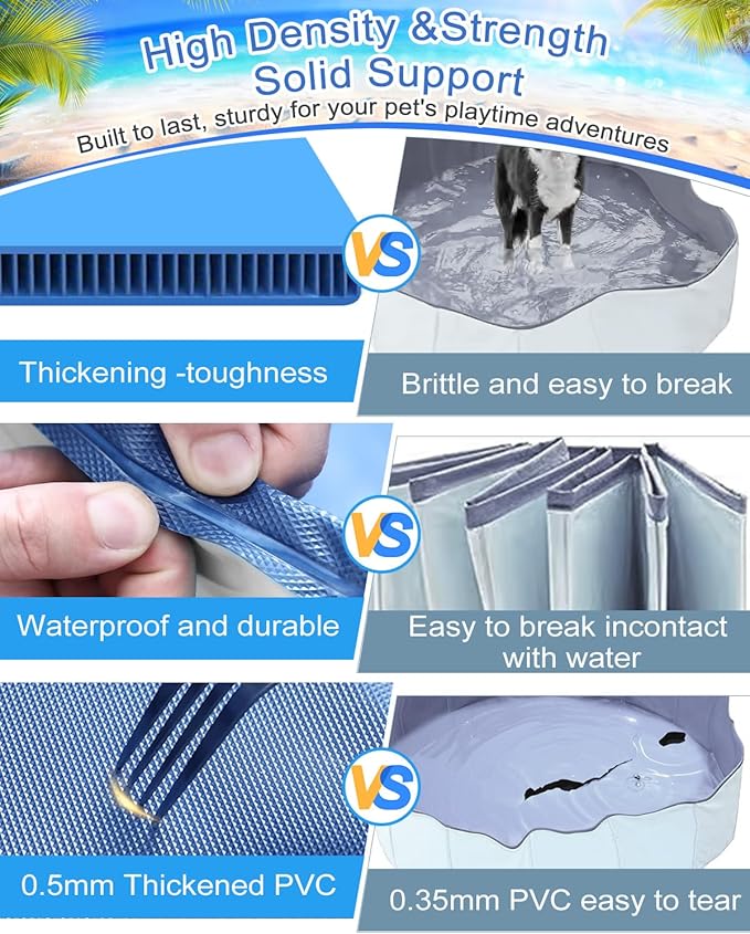 Dog Pool for Large Dogs, Foldable Plastic Pool for Dogs Slip-Resistant (47.2''x 12'')-PurrikoPets