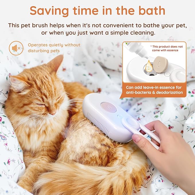 GKZ Cat Steam Brush, 3 in 1 Pet Comb for Massage, Cleaning, Shedding and Combing, Electric Mist to Prevent Flyaways for Home, Dogs and Cat Lovers - White-PurrikoPets