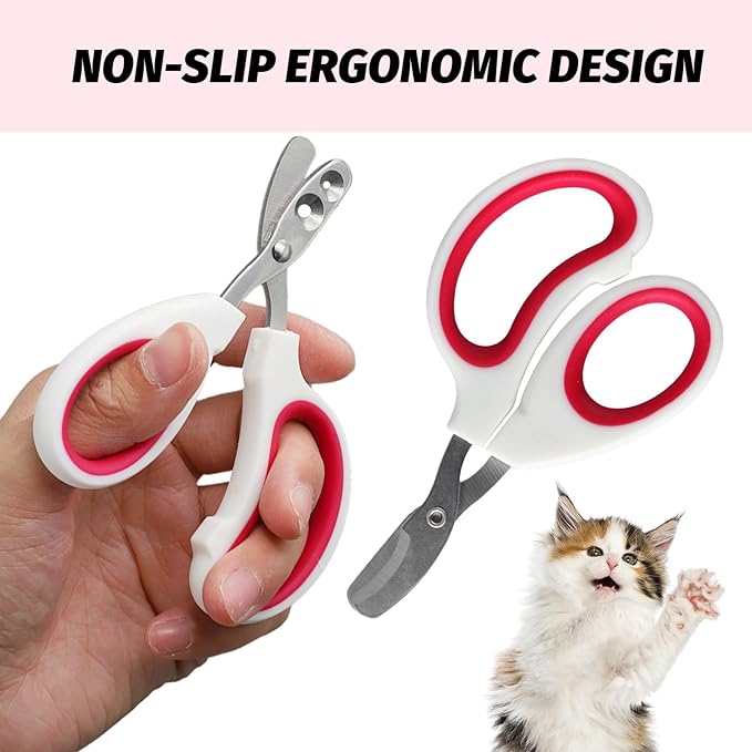 2 PCS Bearded Dragon Nail Clippers, Cat Nail Trimmer, Stainless Steel Cat Claw Clippers, with (White + Pink) Files * 2, Suitable for Reptiles, Novice Pet Families (Orange + Rose Red)-PurrikoPets
