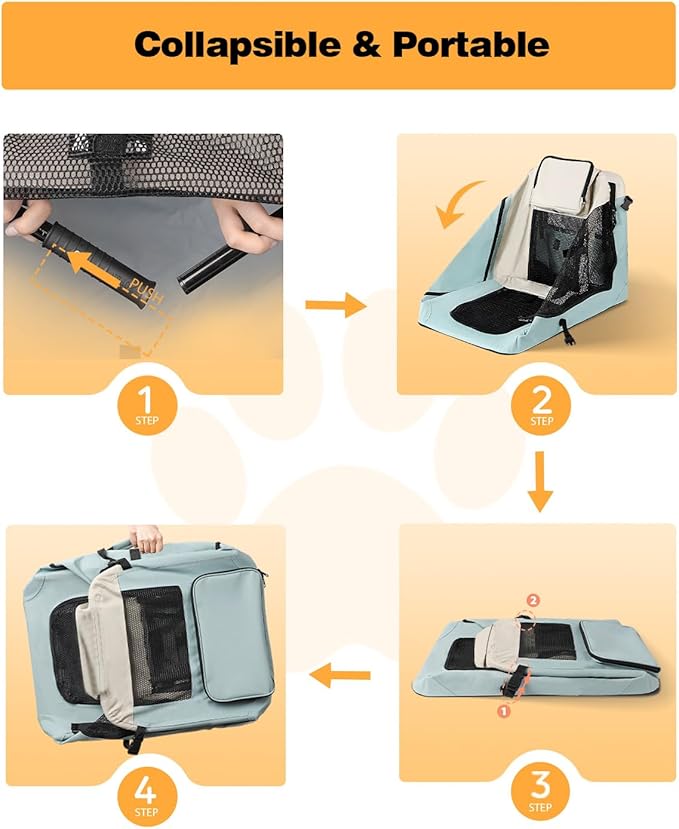 Extra Large Dog Crate with 2 Foldable Bowl, 40 Inch Collapsible Travel Dog Crate Kennel with Soft Blanket for Medium Dogs,Indoor & Outdoor (40" L x 27" W x 27" H, Blue)-PurrikoPets
