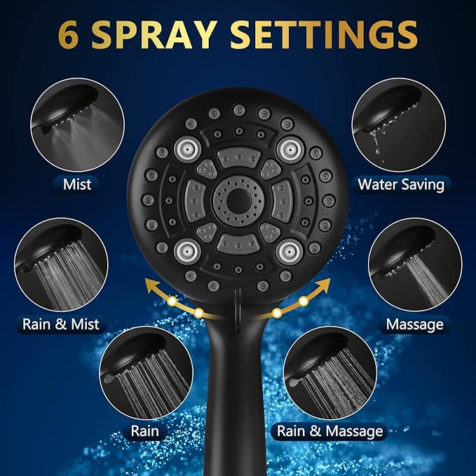 6 Spray Modes High Pressure Handheld Showerhead Set Upgraded 5 Inches Shower Head with Handheld Spray Premium Black Handheld Shower Head 60 Inches Stainless Steel Hose-1-Min Install-PurrikoPets