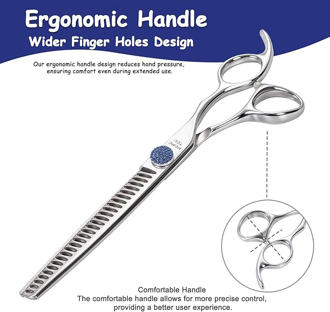 7'' Dog Grooming Scissors CNC 440C Blades Sharp and Durable Polished Chunker Dog Shears with Blue Diamond Adustable Screws Easy to Use for Groomer and Home User-PurrikoPets