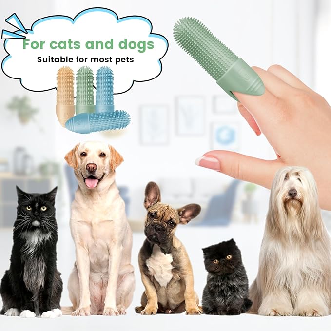 Dog Toothbrush, 2 Pack Dog Tooth Brush, 360° Cleaning Finger Toothbrush for Dogs, Food Grade Silicone Dog Finger Toothbrush Fits Most Fingers, Toothbrush for Dogs & Cats Dental Care-PurrikoPets