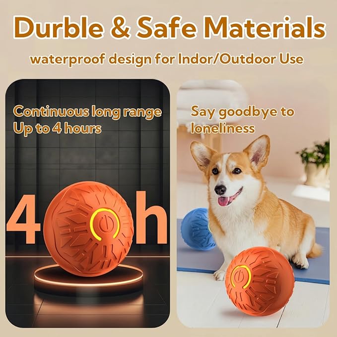 2025 New Interactive Dog Toys Dog Balls,Durable Motion Activated Automatic Rolling Ball Toys for/Small/Medium Dogs(Orange+Blue)-PurrikoPets
