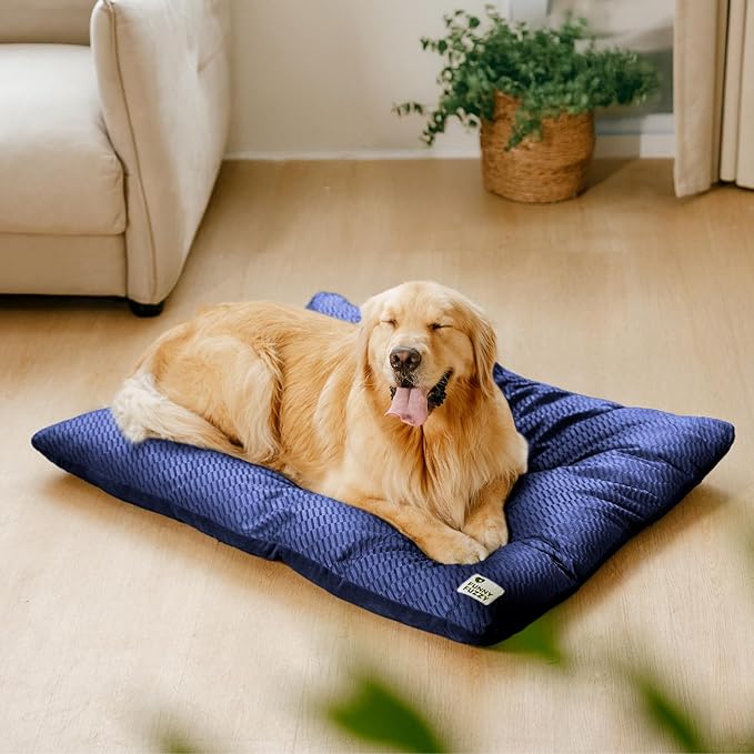 FUNNY FUZZY 42x28 Washable Dog Bed Crate Mat, 2 in1 Pet Pillow Sleeping Bed, Fluffy Deluxe Kennel Mattress for X-Large Dog and Cat,Charcoal Grey,XL,Midnight Blue-PurrikoPets