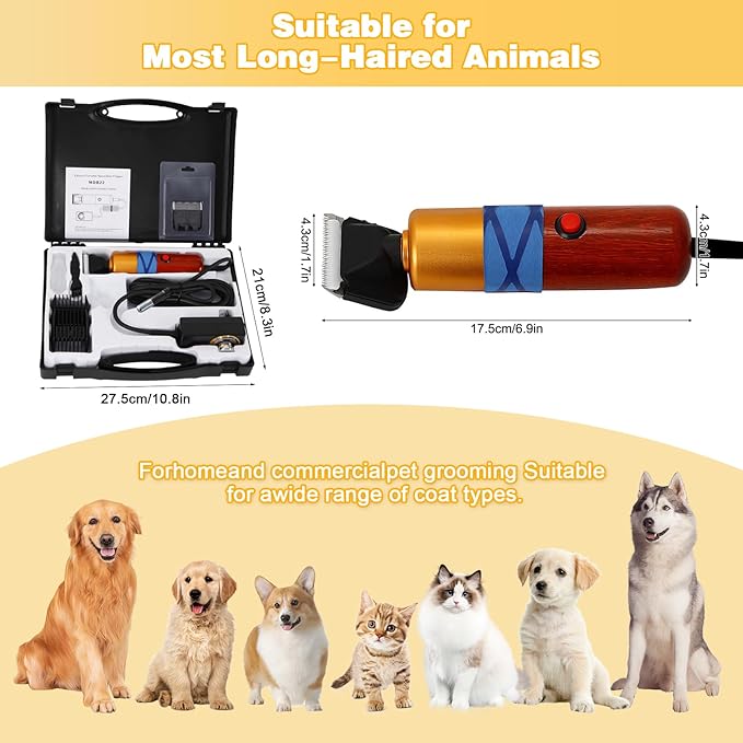 Dog Shears,Plug-in Electric Pet Shaving and Grooming Kit,200W 10ft Sheep Shears Includes 2 Blades, Low Noise & Vibration Design for Dogs Cat Goat,Perfect Dog Clippers for Families with Pets-PurrikoPets