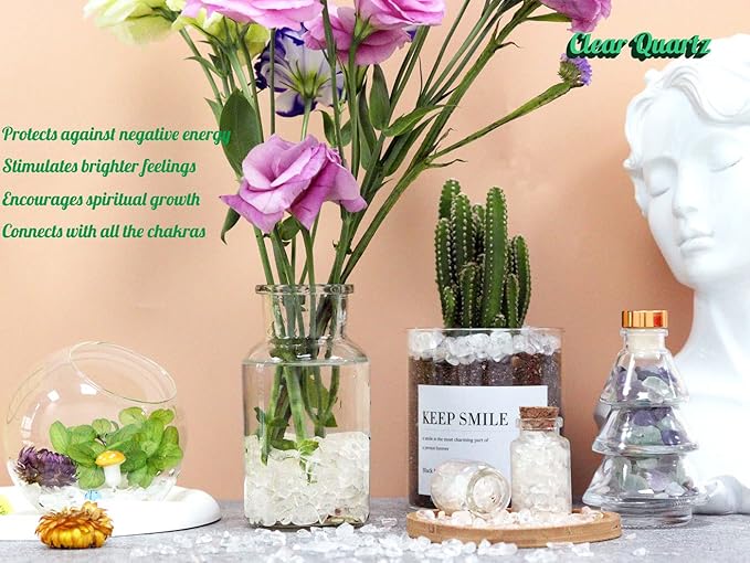 1lb Clear Quartz Aquarium Gravel Rocks Natural Tumbled Healing Crystal Chips Bulk Gemstones Crushed Stones for Fountain Vase Filler Planters Decorative Fish Tank Potted Reiki Energy Balancing-PurrikoPets
