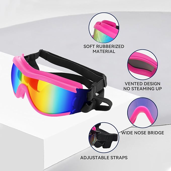 Dog Goggles Dog Sunglasses for Medium to Large Breed Anti-UV Eye Protection with Adjustable Straps- Pink-PurrikoPets