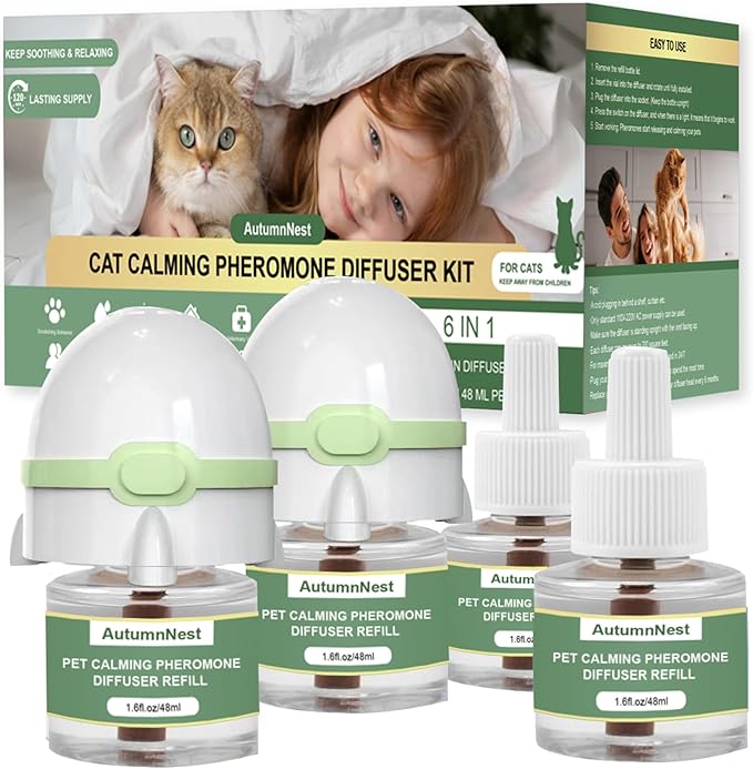6-in-1 Cat Calming Pheromone Diffuser Kit, Cat Calming Diffuser for Anxiety Relief, Aggression, Scratching, Urine Marking, Fighting, Meowing, Hiding, Safe for All Cats, 120 Days Support-PurrikoPets