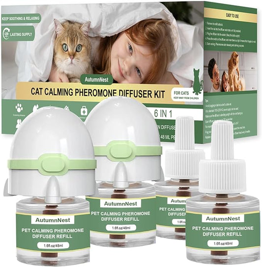 6-in-1 Cat Calming Pheromone Diffuser Kit, Cat Calming Diffuser for Anxiety Relief, Aggression, Scratching, Urine Marking, Fighting, Meowing, Hiding, Safe for All Cats, 120 Days Support-PurrikoPets