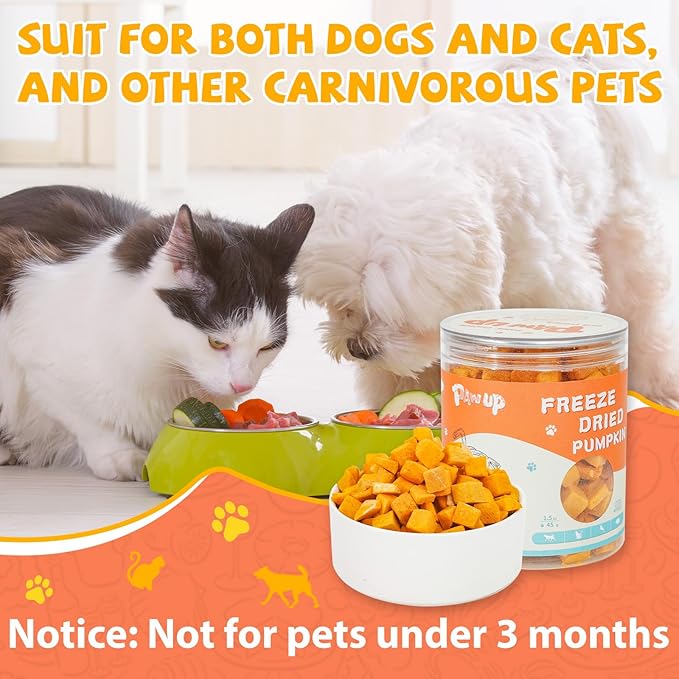 Freeze-Dried Pumpkin Treats for Dogs & Cats – High Fiber, Single Ingredient Natural Snacks for Digestion & Gut Health, Healthy Food Toppers, 1.58 oz-PurrikoPets