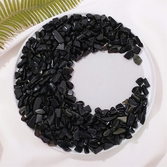 1lb Obsidian Aquarium Gravel Rocks Natural Tumbled Healing Crystal Chips Bulk Gemstones Tumbled Crushed Stones for Fountain Vase Filler Planters Decorative Fish Tank Potted Reiki Energy Balancing-PurrikoPets