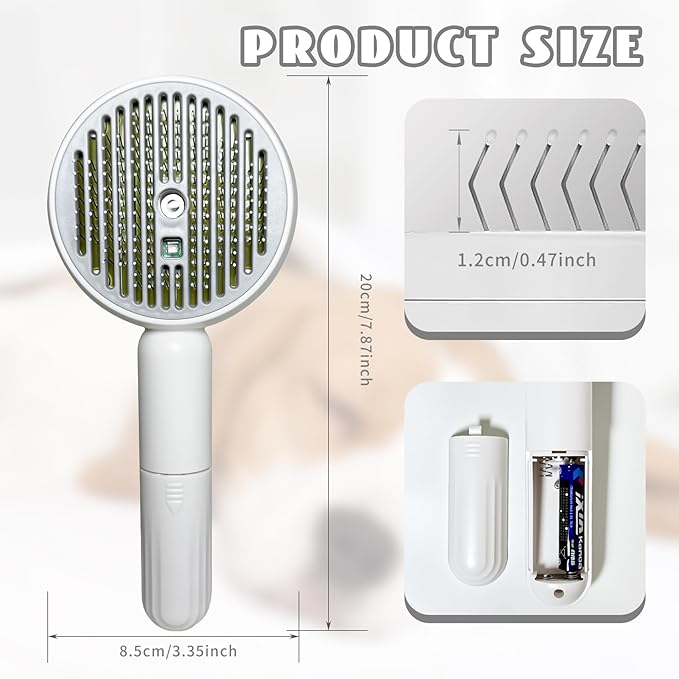 3-in-1 Steam Brush for Cats & Dogs – Hair Removal Comb with One-Click Release & Water Spray – Grooming Brush for Shedding, Long/Short Hair (white brushs)-PurrikoPets