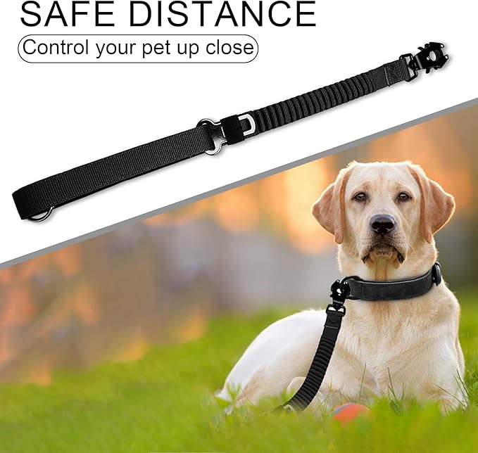 20” Strong Short Leash for Dog, Heavy Duty Bungee Dogs Leash with Padded Handle Car Seatbelt, Small Dog Training Leashs for Large or Medium Dogs - Can be Used with Other leashes (Black)-PurrikoPets