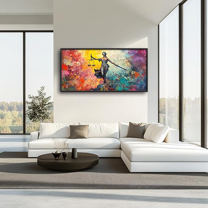 Extra Large Lady Justice Framed Wall Art for Living Room,Oversized Scales of Justice Pictures Wall Decor,Abstract Colorful Canvas Print Painting Modern Artwork Bedroom Office Bathroom 60L" x 30W"-PurrikoPets