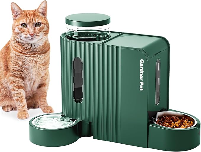 Gardner Pet Automatic Gravity Cat Food Feeder and Water Dispenser Stainless Steel Two-in-One Set Large Capacity Dispenser for Pets Dogs, Puppies, Kittens-PurrikoPets