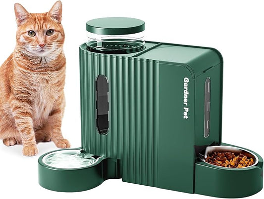 Gardner Pet Automatic Gravity Cat Food Feeder and Water Dispenser Stainless Steel Two-in-One Set Large Capacity Dispenser for Pets Dogs, Puppies, Kittens-PurrikoPets